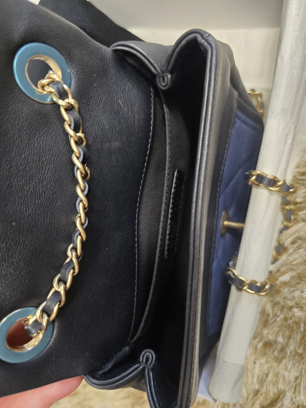 Chanel Quilted Navy Lambskin Mini Bag with Gold CC Turnlock